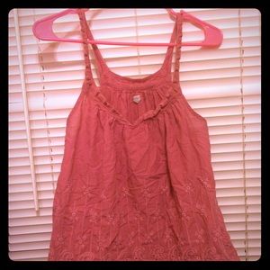 Airy pink tank blouse with floral embroidery