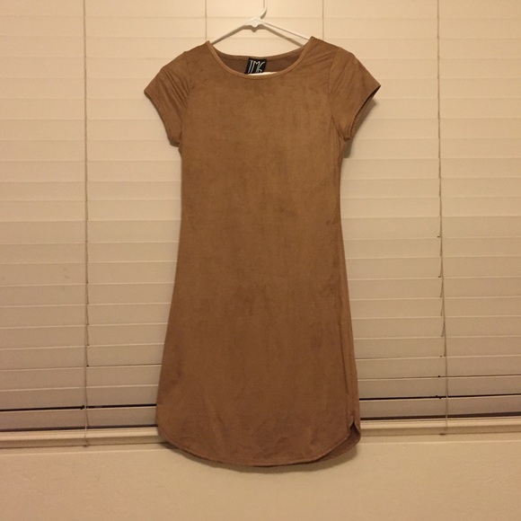 nude suede round end dress