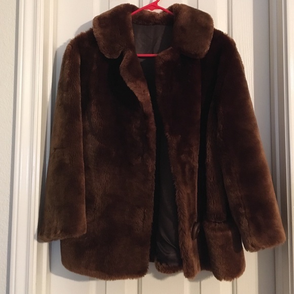 Vintage Faux Fur Coat, quarter sleeve - brown