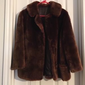 Vintage Faux Fur Coat, quarter sleeve - brown