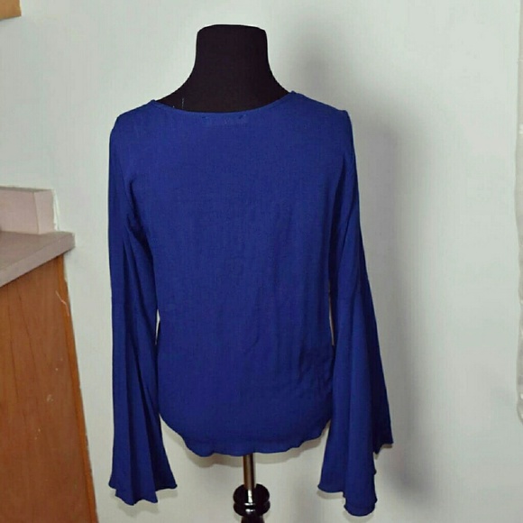 LAST ONE! Embroidered Belle Sleeve Lace Up Blouse - Picture 2 of 4