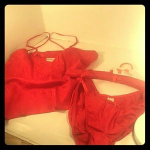 red silk chemise and panties gift set