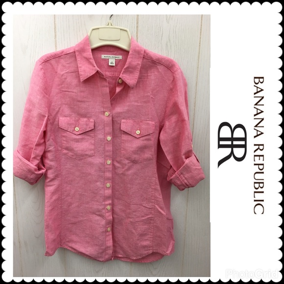 BANANA REPUBLIC Flax/Cotton Blend Blouse Small - Picture 2 of 3