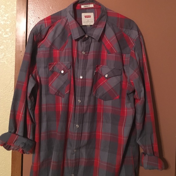 Red and Grey Plaid Button Down