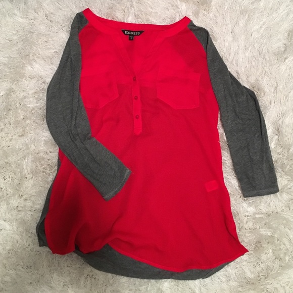 Express Red and Grey Blouse