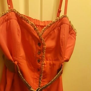 Belted coral sexy top w/ animal print 36C-38D