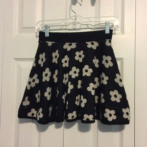Black Mini Skirt with White Flowers
