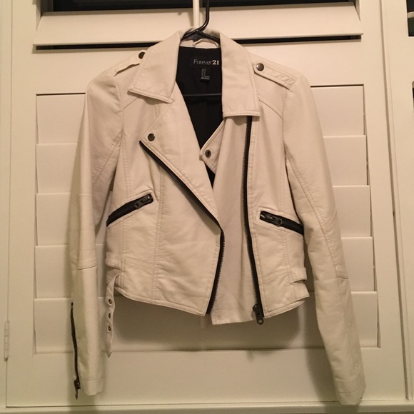 Forever 21 white leather jacket