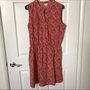 Red patterned sleeveless dress with pockets