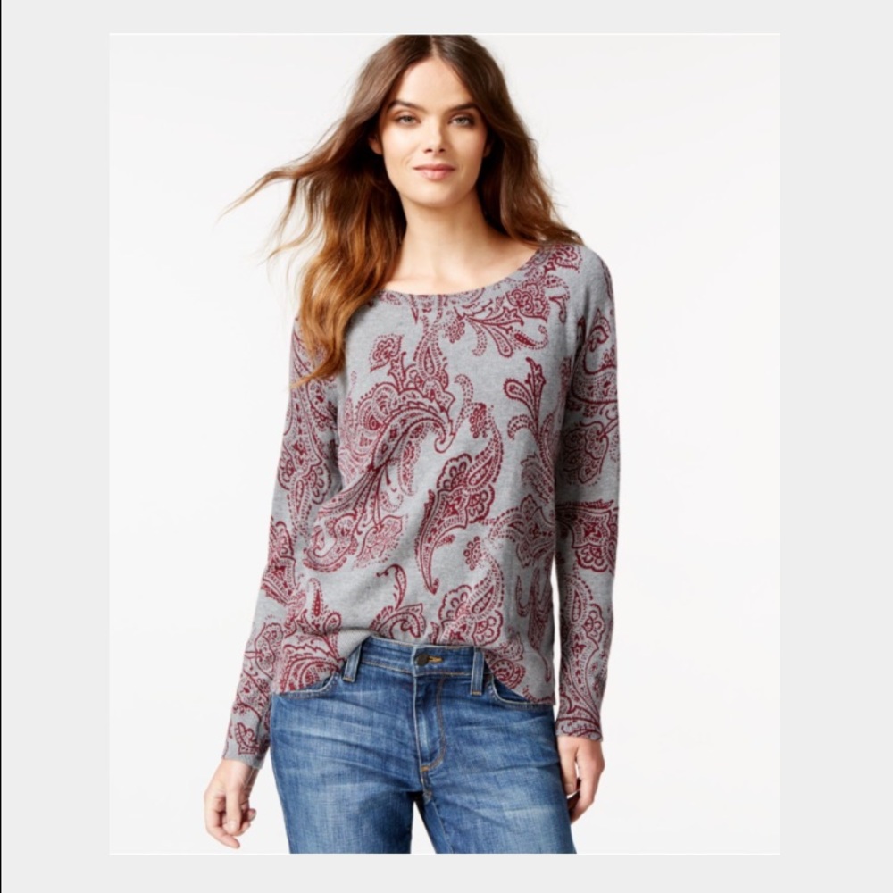 [Lucky Brand] Paisley Split-Back Sweater