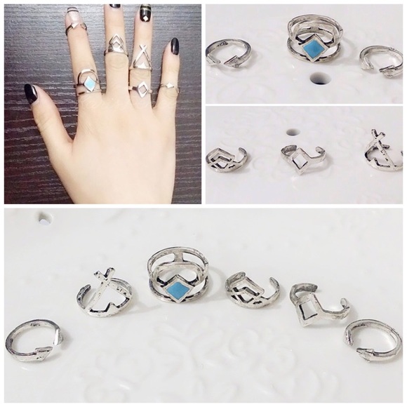 Sold | 6 piece silver & blue midi ring set - Picture 3 of 3