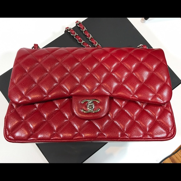 Chanel 12A lipstick red jumbo classic flap