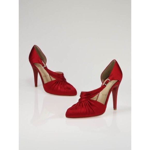 Christian Louboutin Red Satin Heels - Picture 1 of 4