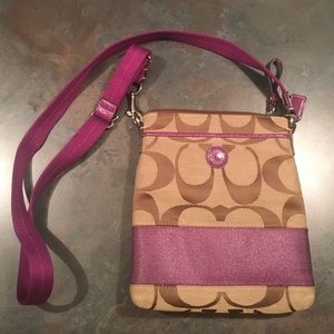 Coach Signature Crossbody Handbag- Khaki & Fushia