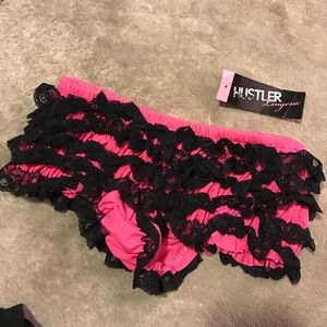 Hustler Lingerie Pink and Black ruffled bottoms