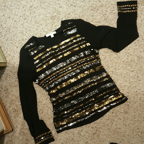 Piperlime Metallic Embellished Sequin Blouse