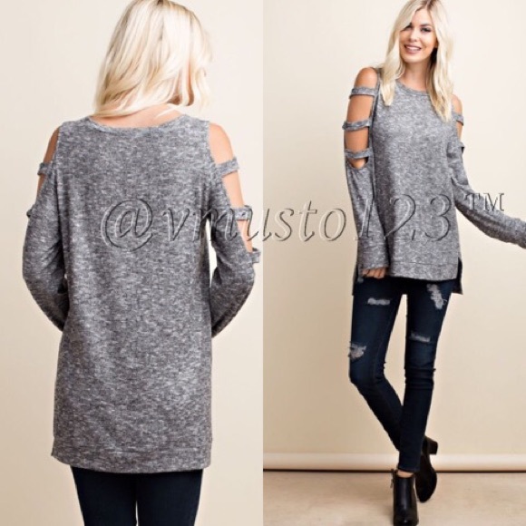 ‼️LAST 1 SZ L-SOFTEST EVER CUT OUT COLD SLEEVE TOP - Picture 2 of 4