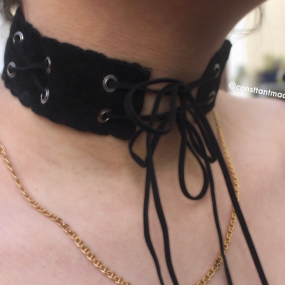 CONSTTANT HANDMADE FauxSuede Black on Black Choker - Picture 2 of 4