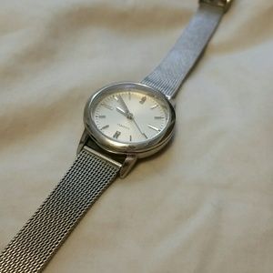 Silver mesh watch with crystals