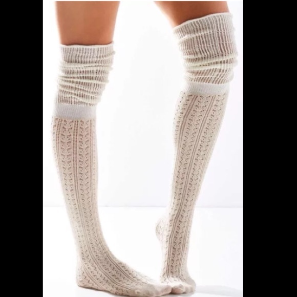 NWT Urban Outfitters Cream Over The Knee Socks - Picture 2 of 4
