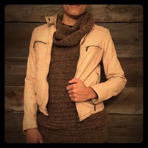 Express distressed leather pale pink moto jacket