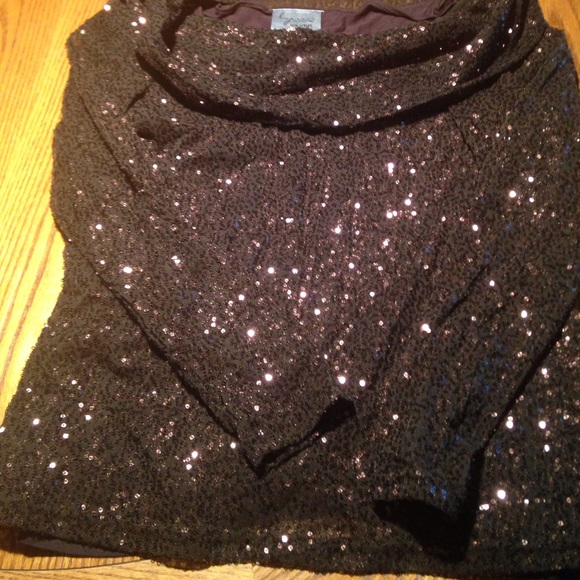 Brown sequin cowl neck