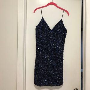 Adrianna Papell Evening Blue Sequin Mini Dress