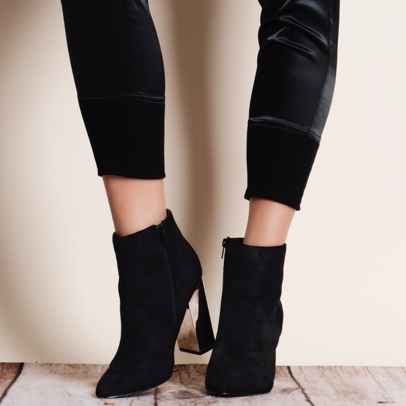 Black Suede Chrome Heeled Booties / Ankle Boots - Picture 2 of 3