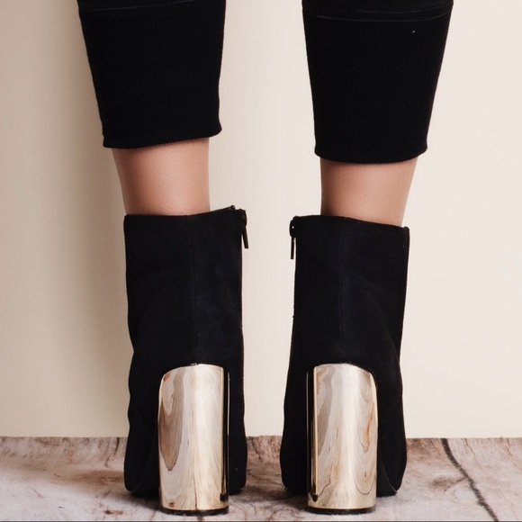 Black Suede Chrome Heeled Booties / Ankle Boots - Picture 3 of 3