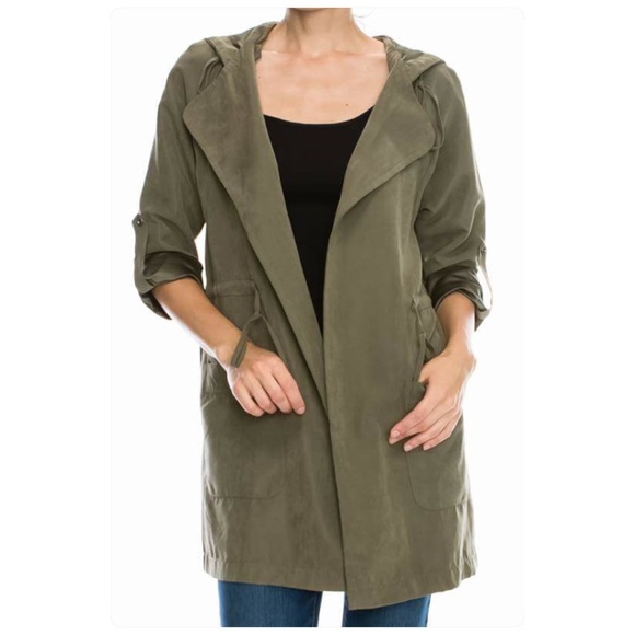 Olive green Trench coat with hood🌿 - Picture 3 of 4