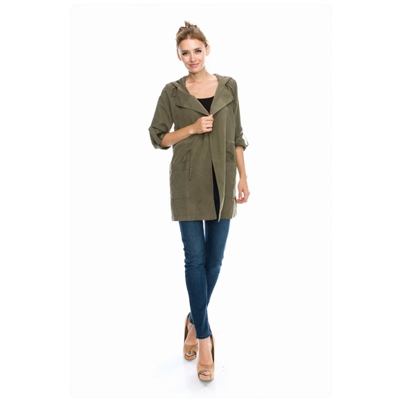 Olive green Trench coat with hood🌿 - Picture 4 of 4