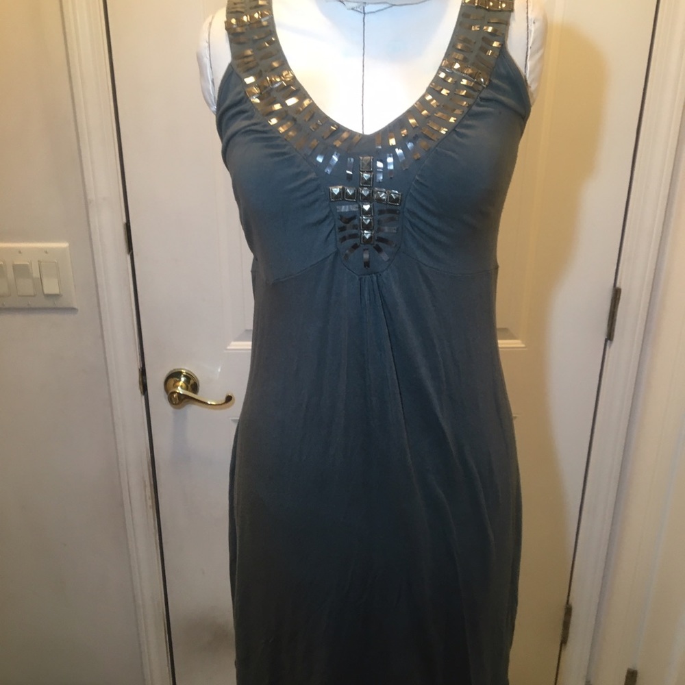 Army green metallic embellished shirt dress