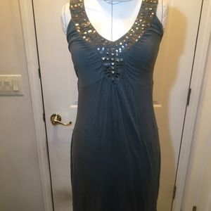 Army green metallic embellished shirt dress