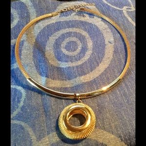 Gold Tone Necklace with Round Mesh Pendant