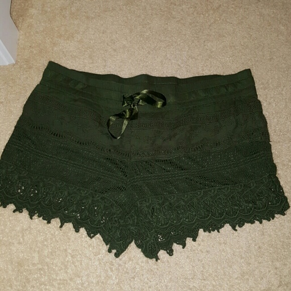 Olive crochet shorts
