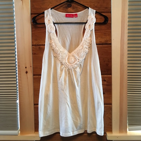 elle Tops - White floral tank top