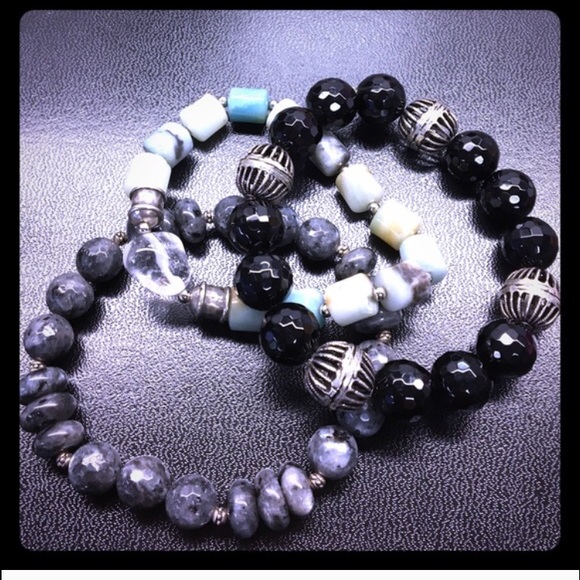Natural stone bracelets- black, silver, teal