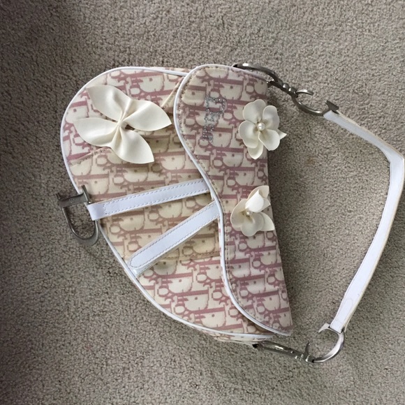 Christian Dior pink and white canvas bag