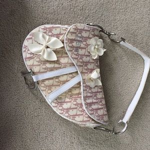 Christian Dior pink and white canvas bag