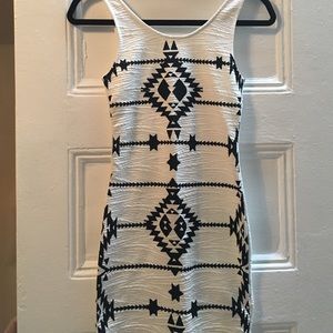 White / Black Aztec Bodycon Dress