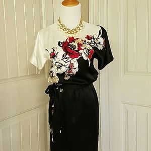 white house black market silk floral print dress
