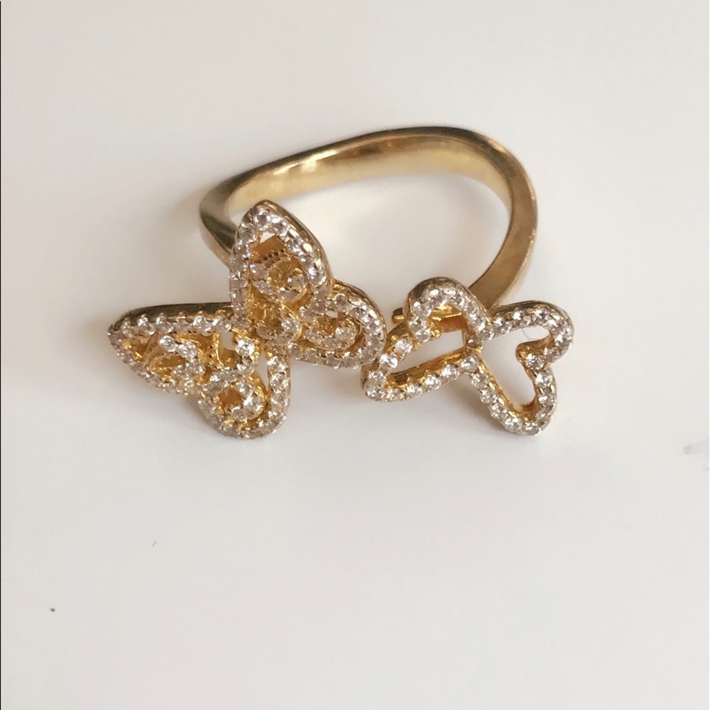 .925 silver, yellow gold plated butterfly ring
