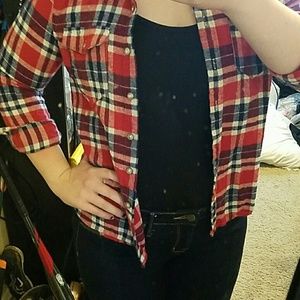 Plaid button up shirt with lace back