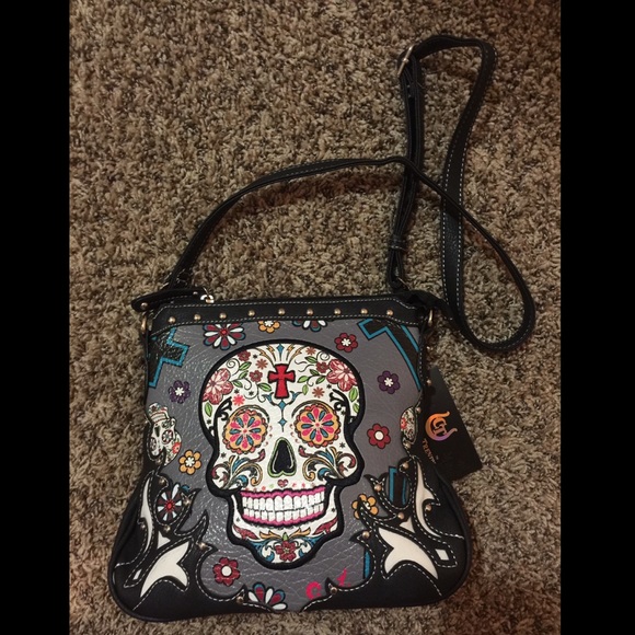 Sugar skull concealed carry cross body bag