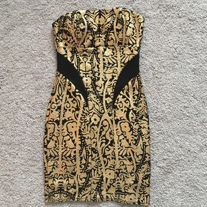 Gold / Black Print Strapless Dress