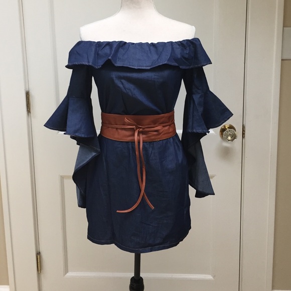 🎉2X HP🎉🚨3 S🚨Dark Blue Carmen Denim Dress - Picture 4 of 4