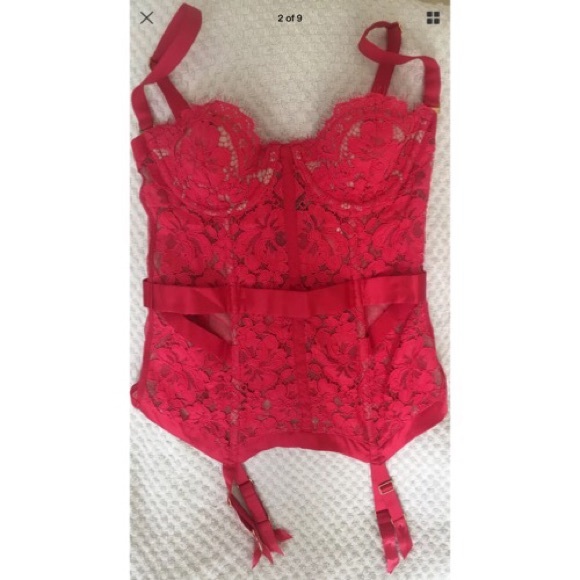 Victoria's Secret Red Lace Bustier Garter  34B - Picture 2 of 4
