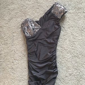 Gray Sequin One Shoulder Dress