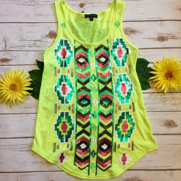 Tops - Bright neon tank with sequins