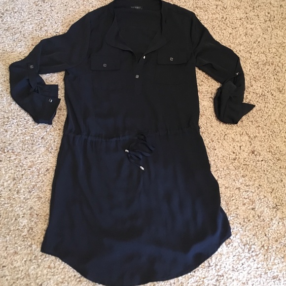 Black Polyester Drawstring Dress